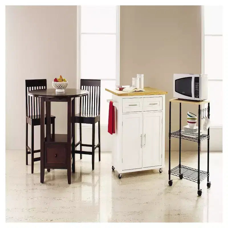Chariot à micro-ondes avec rangement utilitaire et roues verrouillables, hauteur de 86,4 cm, noir