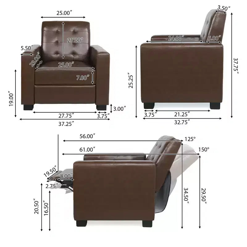 Fauteuil inclinable contemporain en similicuir capitonné avec dossier rabattable