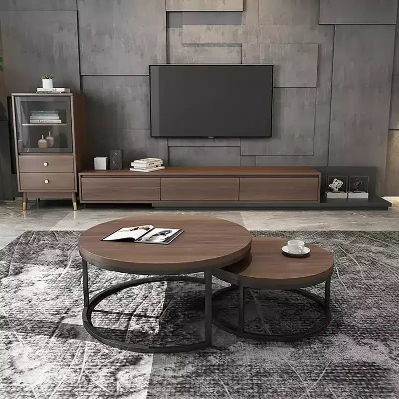 Table basse ronde gigogne, couleur noyer