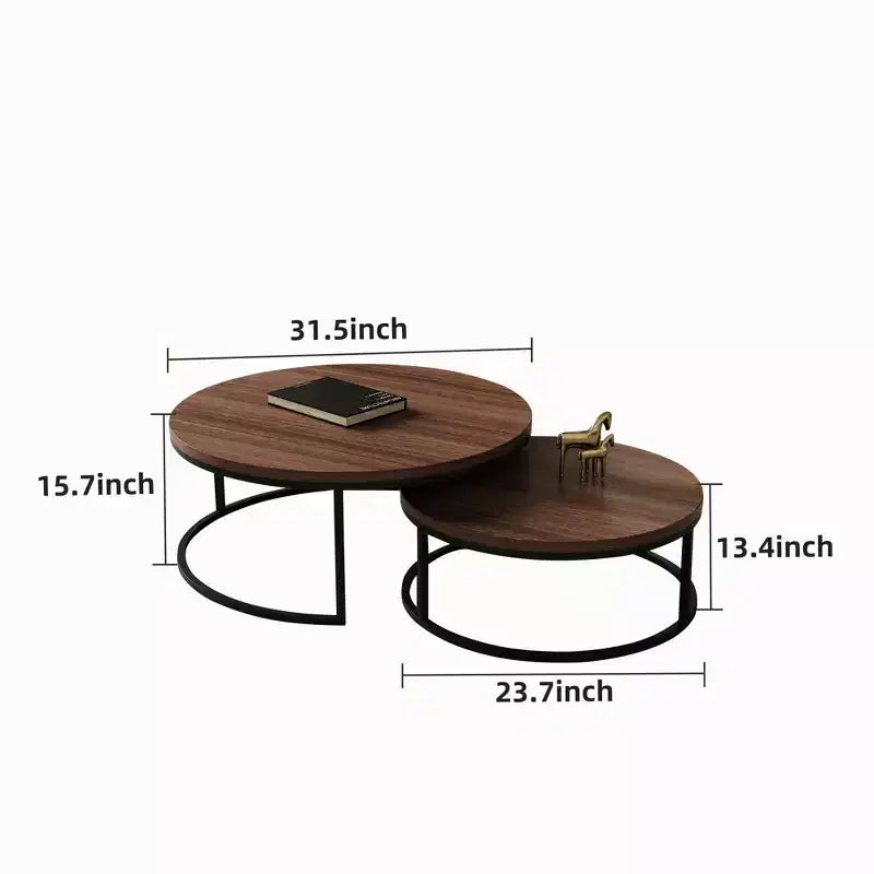 Table basse ronde gigogne, couleur noyer