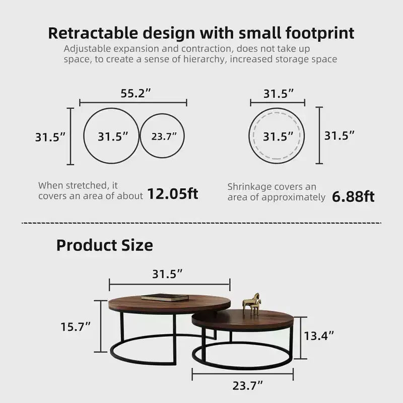 Table basse ronde gigogne, couleur noyer